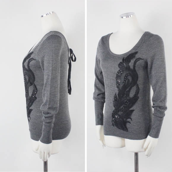 Anthropologie Torie Lace Beads Grey Wool Sweater S - Picture 4 of 8